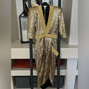 Zhivago Eye of Horus Gold Sequin Should Pads Dress Size 4